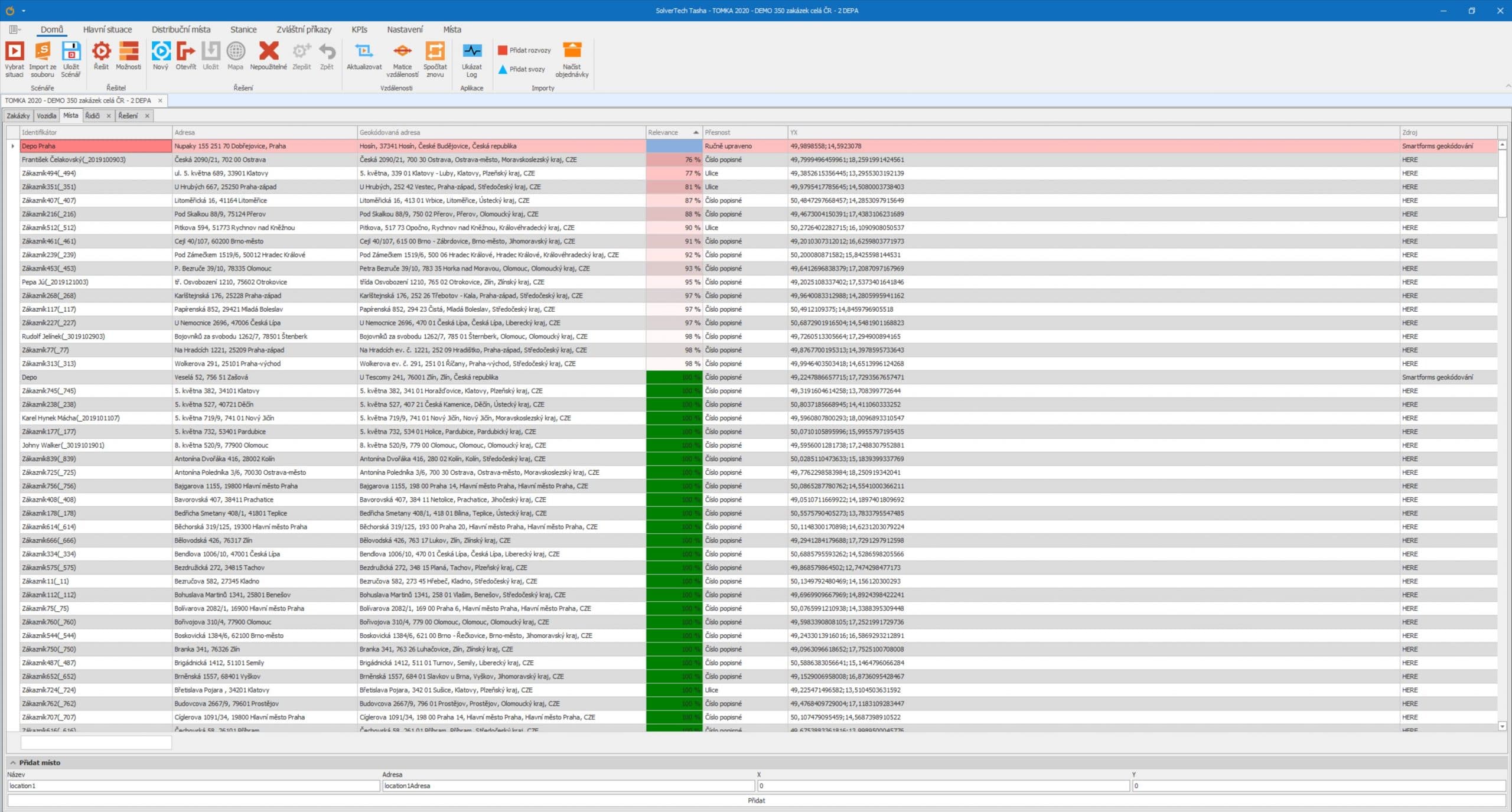 náhled programu Tasha - seznam míst
